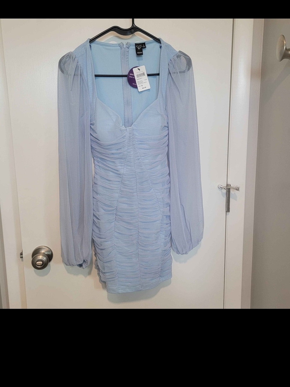 NWT Windsor Light Blue Ruched Long Sleeve Mini Dress
